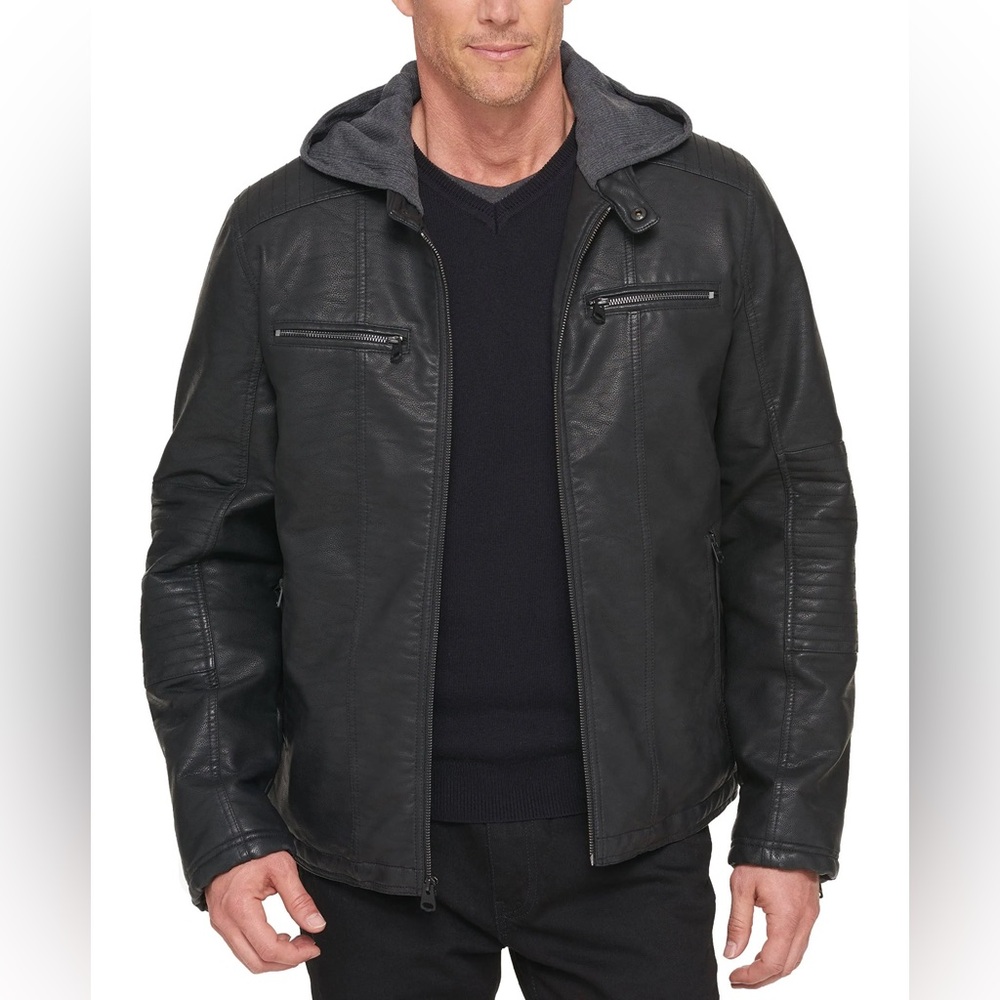 LEVI’S Hooded Faux Leather Zip Up Jacket